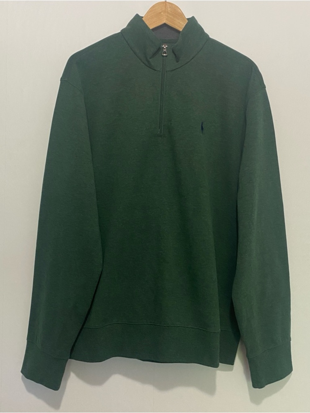 POLO Ralph Lauren Luxury Jersey Quarter-Zip Pullover Sweater Large Green Casual - Picture 2 of 8